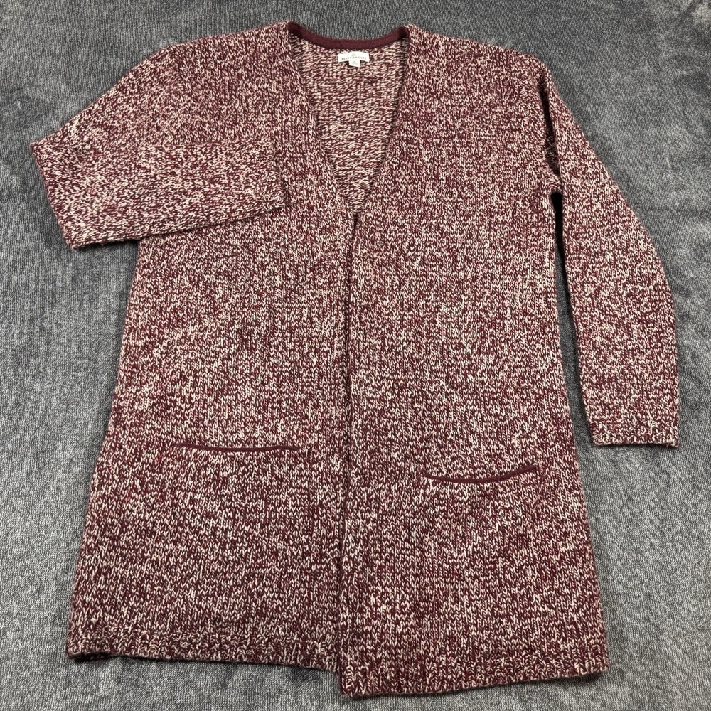LL Bean Signature Womens M Cardigan Sweater Lambswool Long Open Knit Marled
